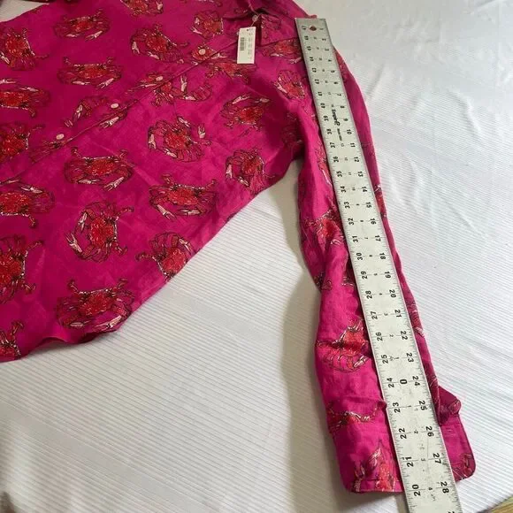 NWT J. Crew Ratti Linen King Crab Print Button Up Shirt Size 4 New - Picture 4 of 8